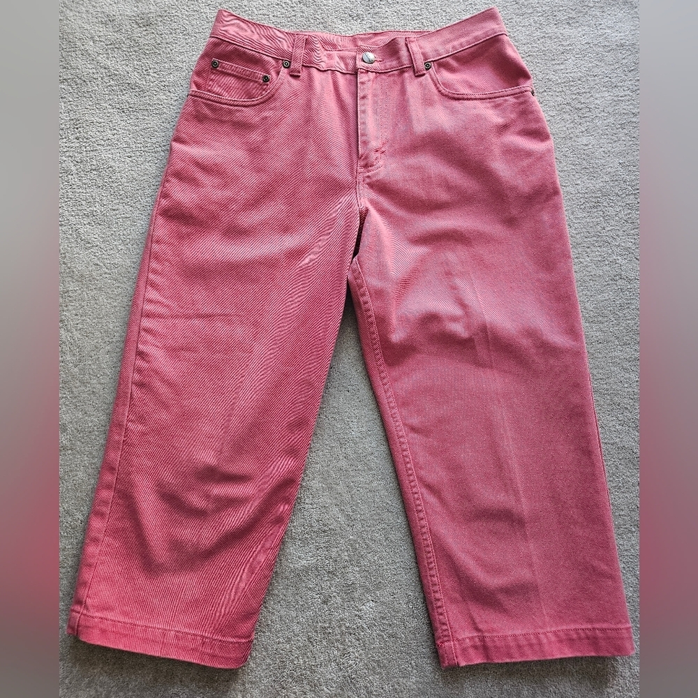 L.L. Bean Women's Jean Denim Capris Size 8P‎ Coral Elastic Sides